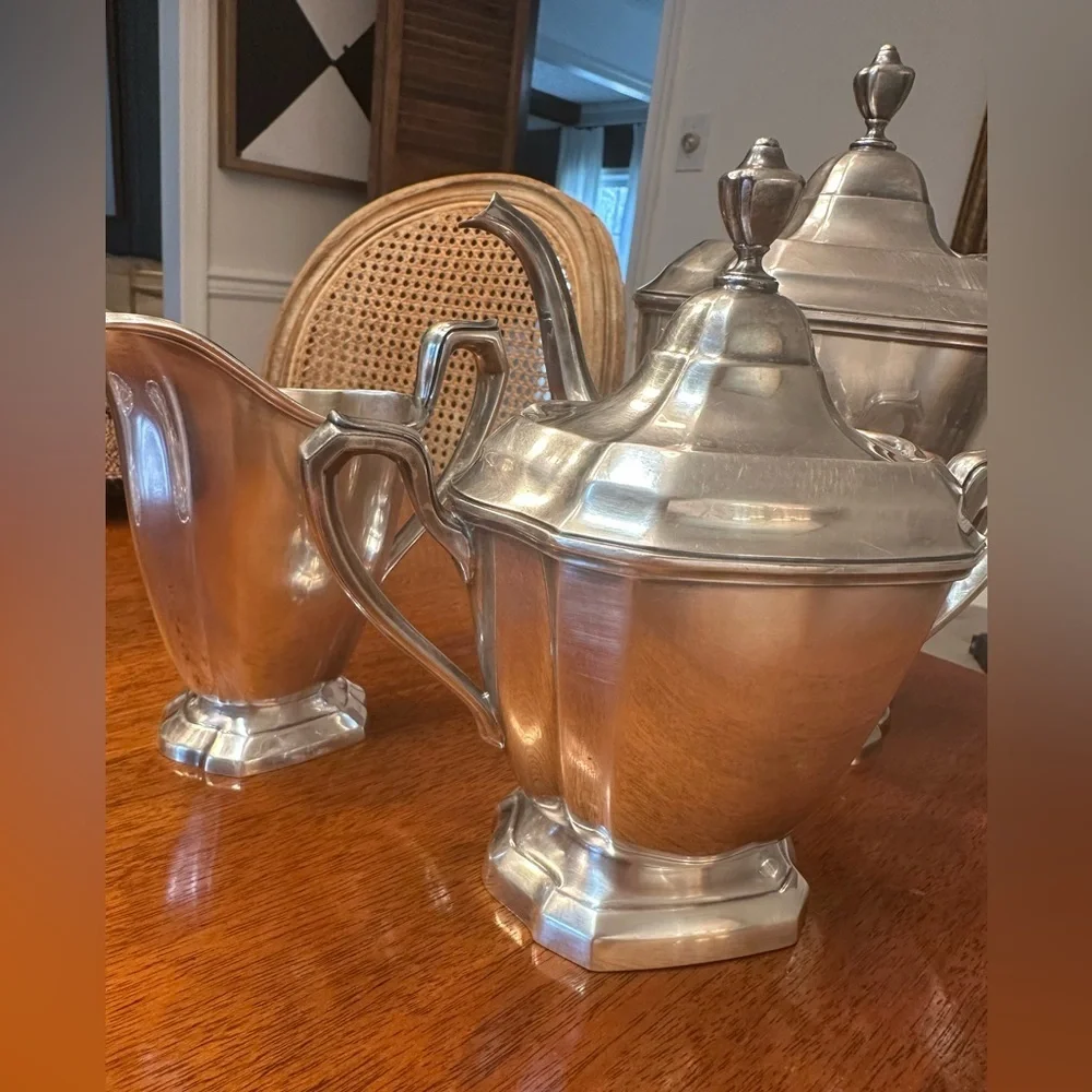 Reed And Barton Triple Plate Coffee Sugar And Creamer Set #4040